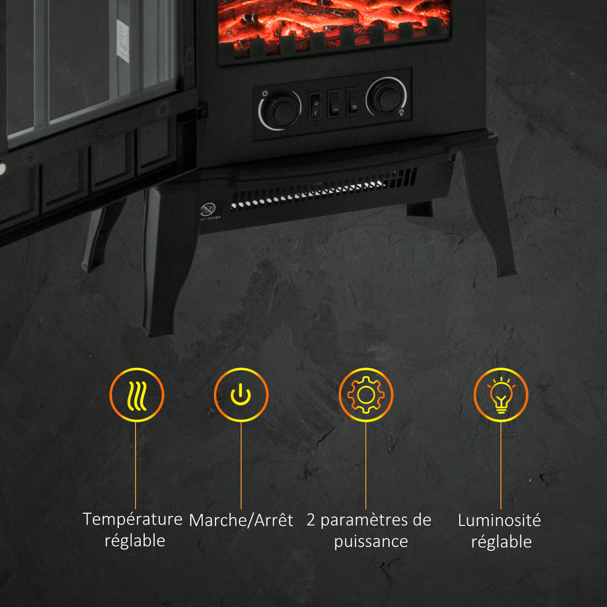 ELEKTROKAMIN DE-17002 mit LED-Flammeneffekt Schwarz - Schwarz, Metall (39/56.5/23cm) - ComfortXL