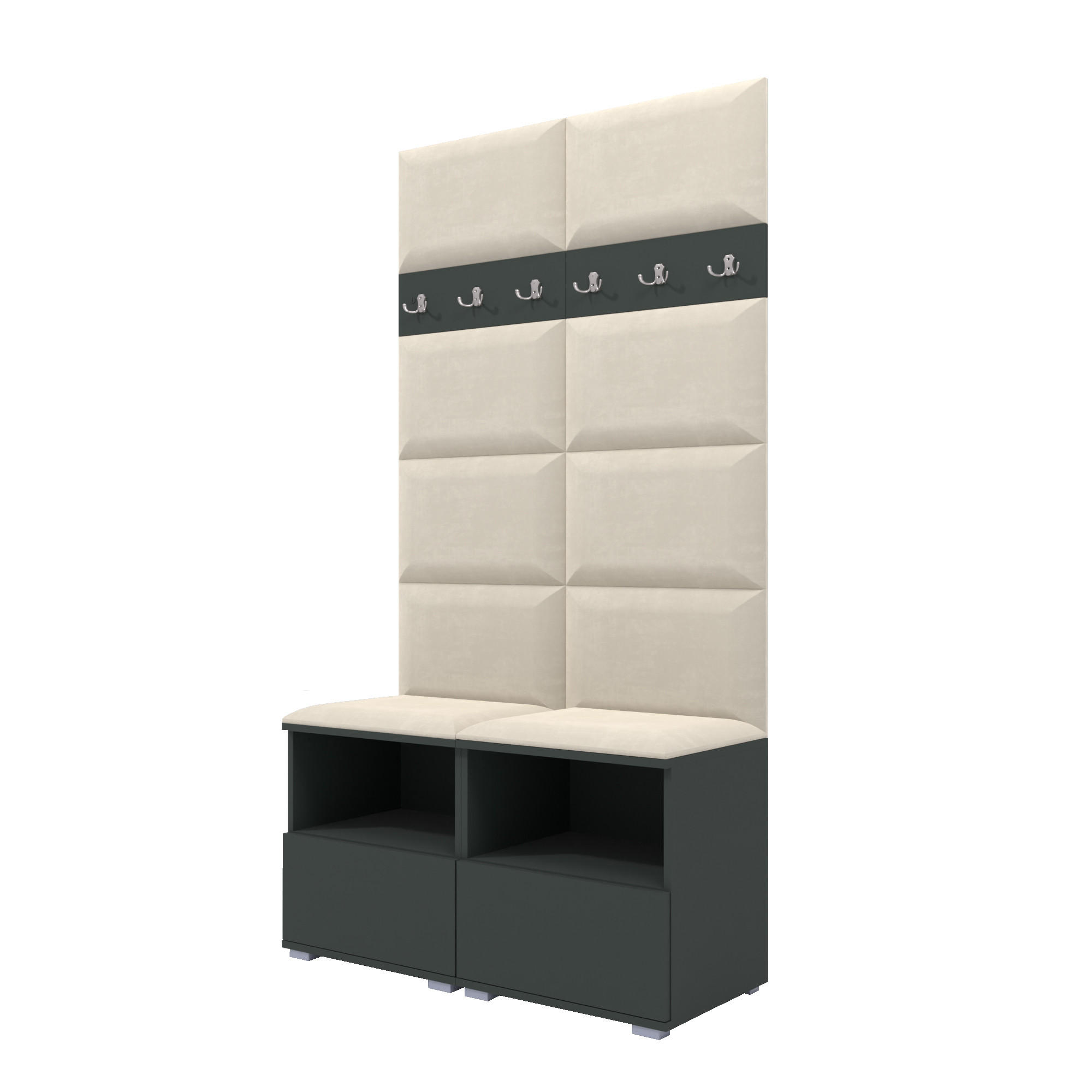 GARDEROBEN-SET Nela III mit gepolsterten Paneelen 100/187/40 - Silberfarben/Creme, Holzwerkstoff/Kunststoff (100/187/40cm)