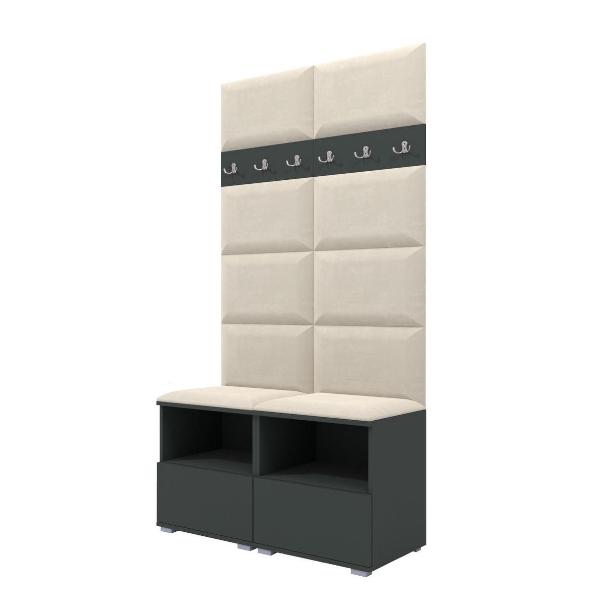 GARDEROBEN-SET Nela III mit gepolsterten Paneelen 100/187/40 - Silberfarben/Creme, Holzwerkstoff/Kunststoff (100/187/40cm)