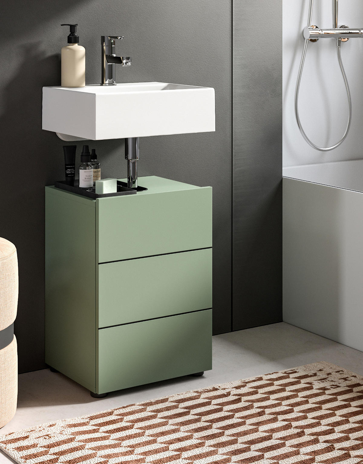 WASCHBECKENUNTERSCHRANK grün, Badezimmer Unterschrank 38 x 56 cm - Schwarz/Grün, Holzwerkstoff/Kunststoff (60/56/34cm) - Inn.Furn