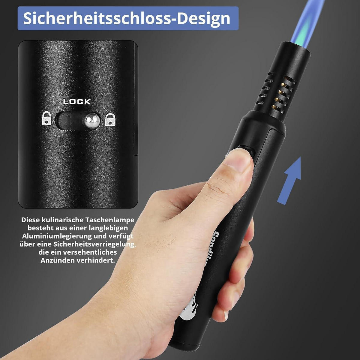 STABFEUERZEUG 2-teiliges Set nachfüllbar mit Sicherheitsschloss und einstellbarer Flamme - Multicolor, Metall (3.3/20.3/3.3cm)