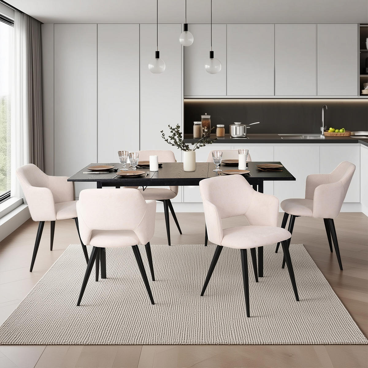 AUSZIEHBARER Esstisch für 4–6 Personen, 120–160 × 80 × 75 cm, Schwarz - Schwarz, Holzwerkstoff (160/80/75cm) - Meubles Cosy