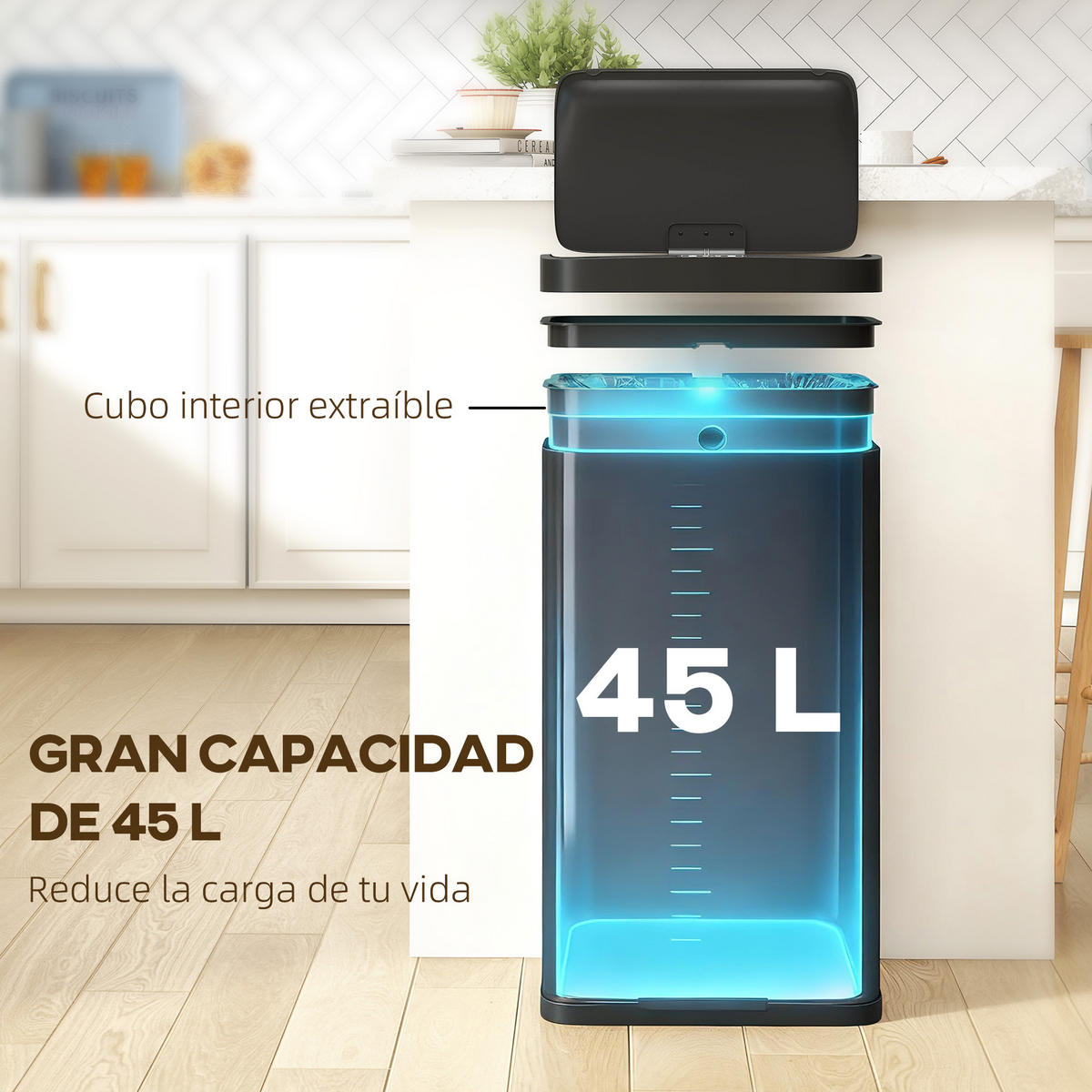 MÜLLEIMER 45L mit Infrarotsensor und Soft-Close Schwarz 38/25,5/67,5 cm - Schwarz, Metall (25.5/67.5/38cm) - Rolipo