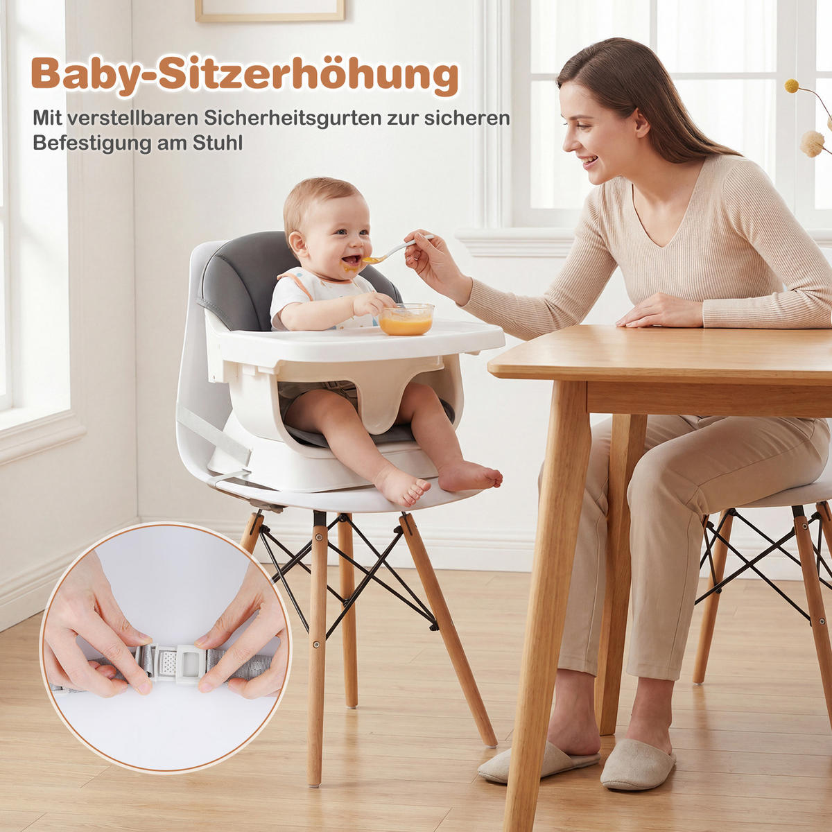 KINDERHOCHSTUHL mit PU-Kissen grau - Grau, Kunststoff (61/91.5/61cm) - COSTWAY