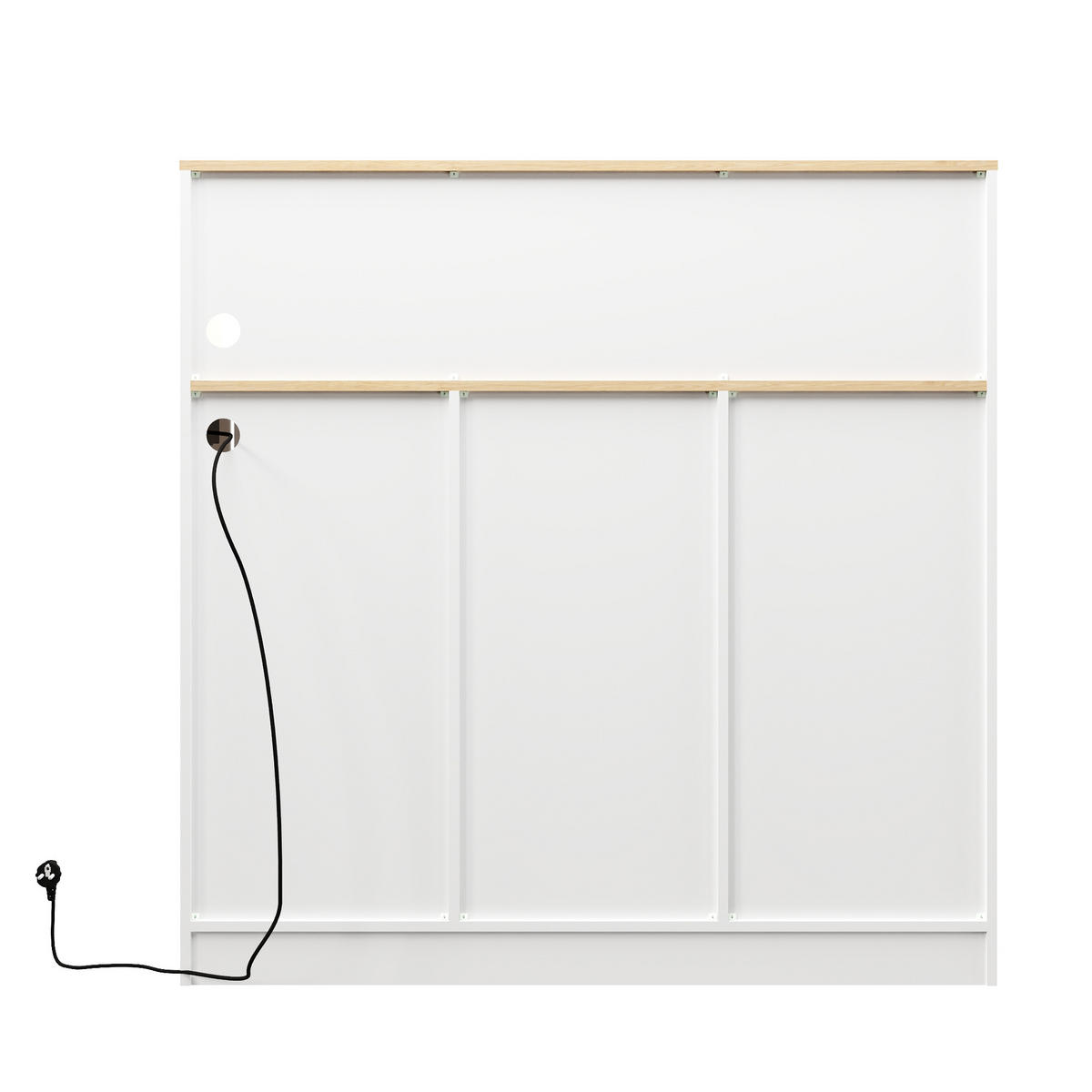 SIDEBOARD aus MDF 120x40x121 cm Weiß/Natur mit LED-Beleuchtung, Steckdose, Weinregal und Gläserhalter - Weiß, Holzwerkstoff (120/121/40cm) - Modfu
