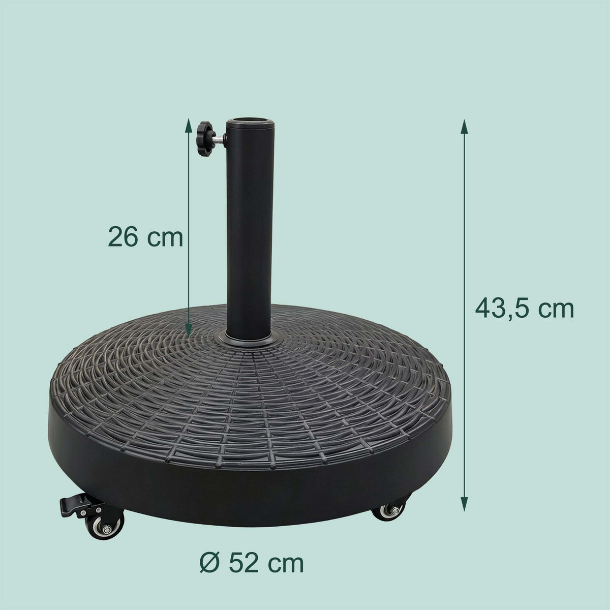 STOJAN NA SLNEČNÍK Čierny s kolieskami 23 kg - čierna, kov/plast (52/52cm) - Relaxdays