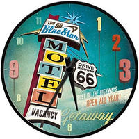 WANDUHR 31 cm US Highways The 66 Blue Star Motel - Multicolor, Metall (31/31/5cm) - Nostalgic-Art