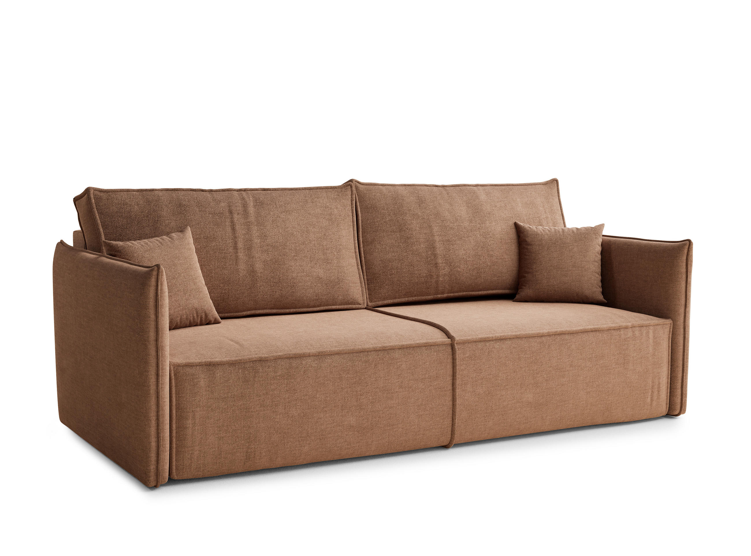 SOFA MIT SCHLAFFUNKTION Obra Hellbraun Chenille-Stoff - Hellbraun/Schwarz, Holz/Holzwerkstoff (220/70/107cm) - Maison de Reve