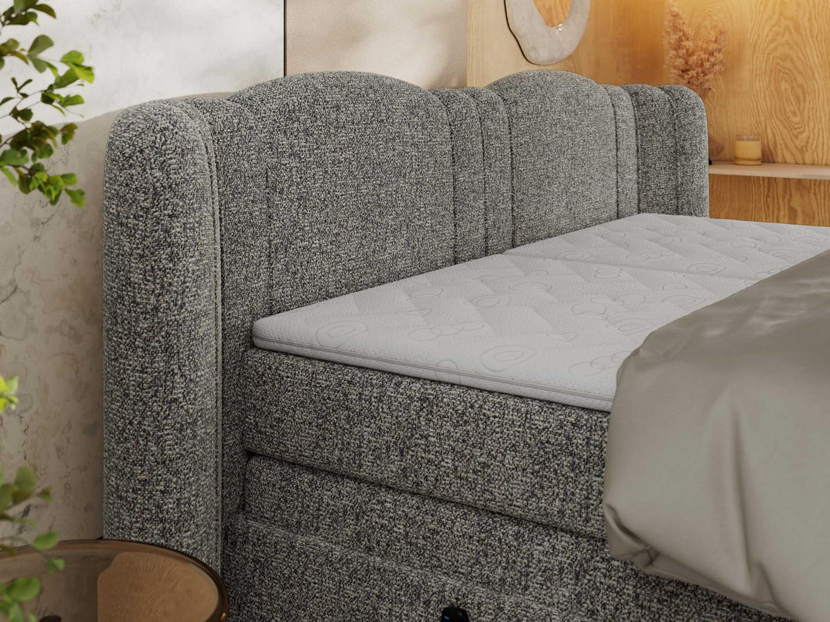 BOXSPRINGBETT FORTINA 160/200 - Grau Stukture - Topper T25 - H4 - Schwarz/Grau, Holz/Textil (160/200cm) - MKS