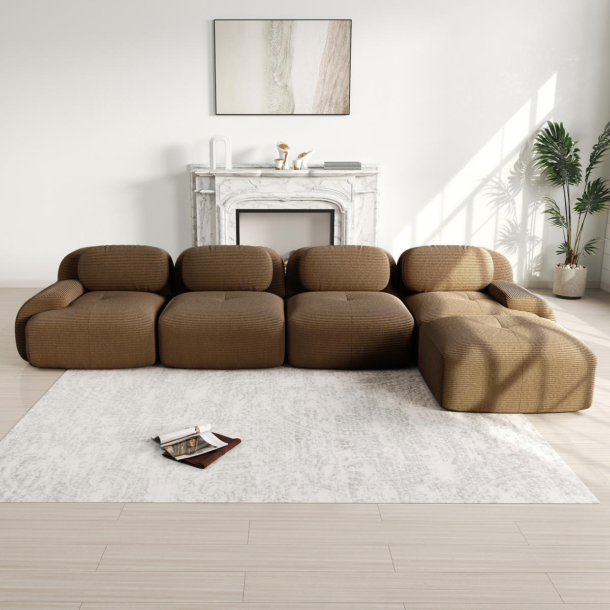 4-SITZER Sofa 388x178x75 cm aus Cordstoff modular ohne Gestell, braun - Braun, Textil (178/75/388cm) - Luhomfu