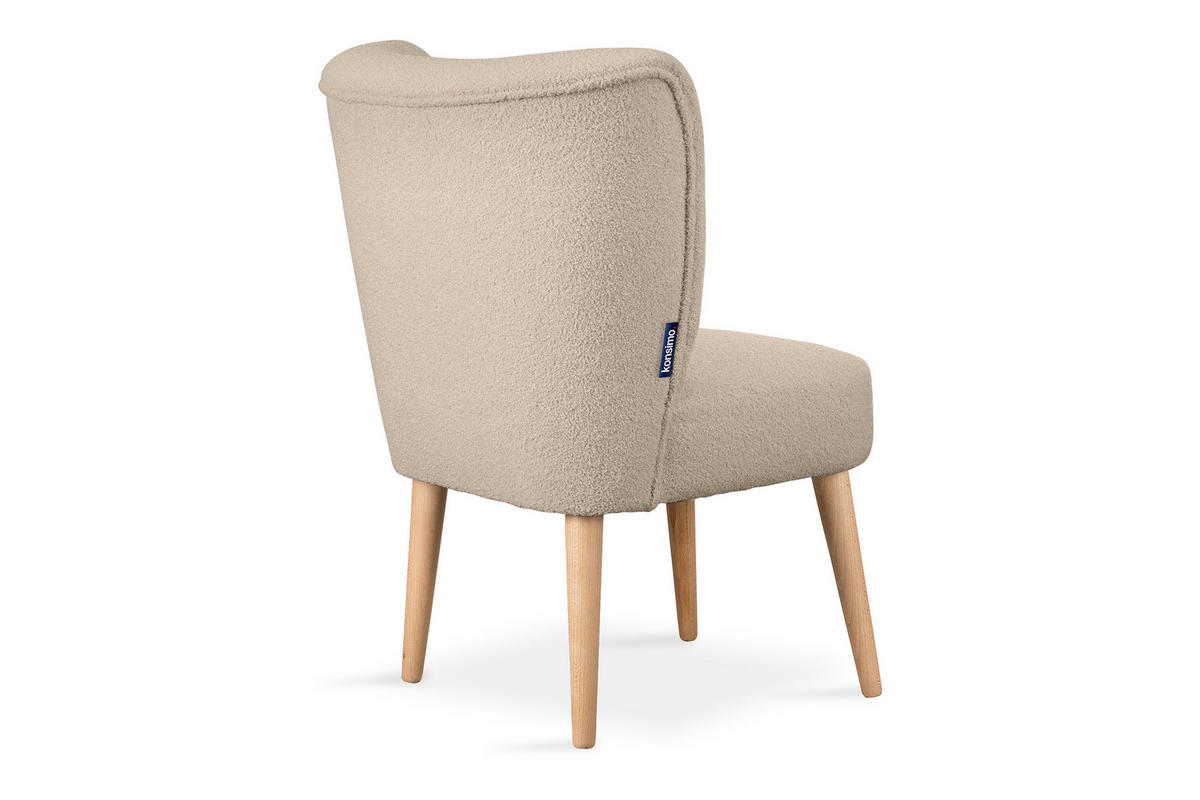 COCKTAILSESSEL APPA auf hohen Beinen aus Buche, aus recyceltem Boucle-Stoff, Beige/Buche Dekor - Beige/Buchefarben, Holz/Textil (63/89/65cm) - KONSIMO®