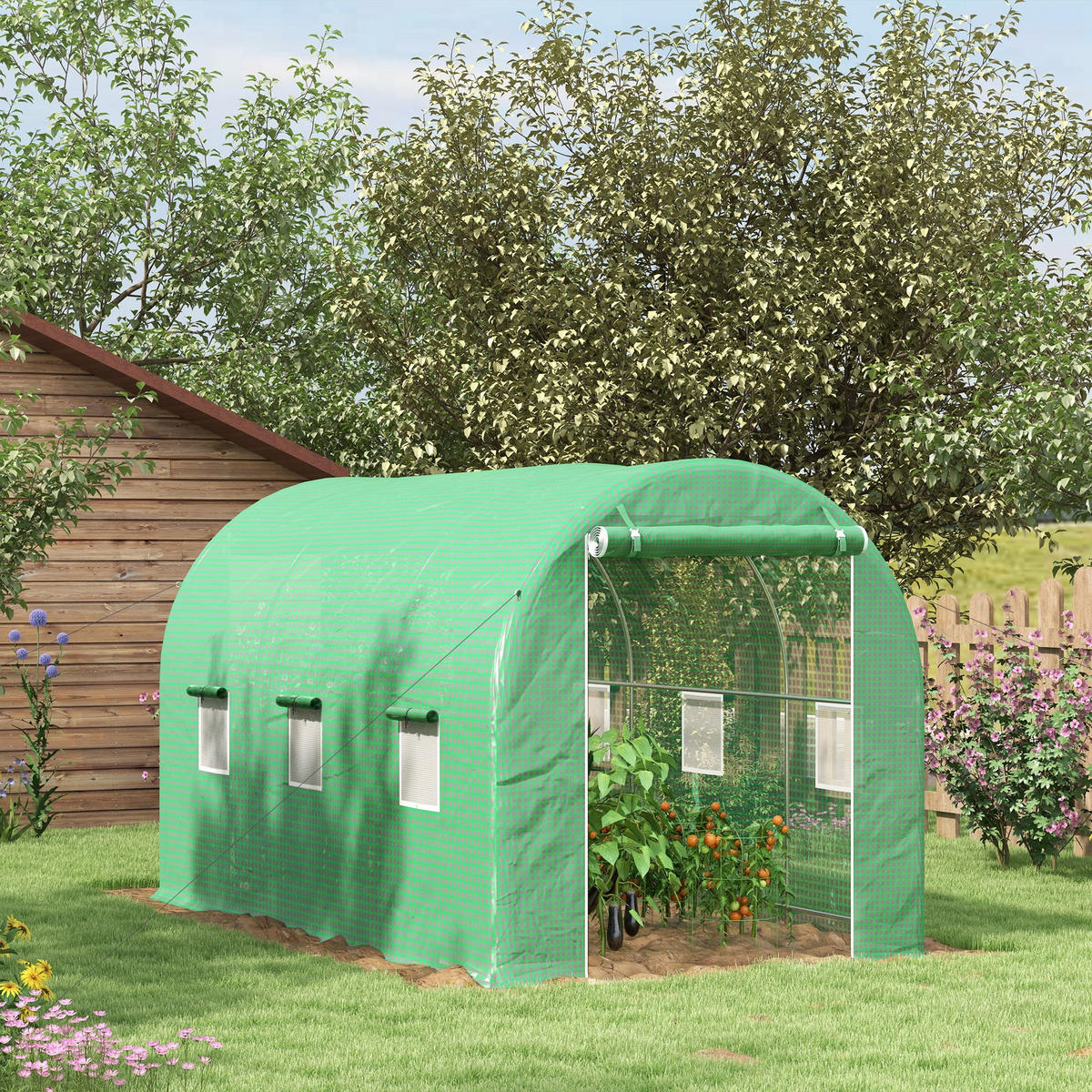GEWÄCHSHAUS DE-11955 8 m² mit Tür & 6 Fenstern Grün - Grün, Metall (200/205/400cm) - ComfortXL