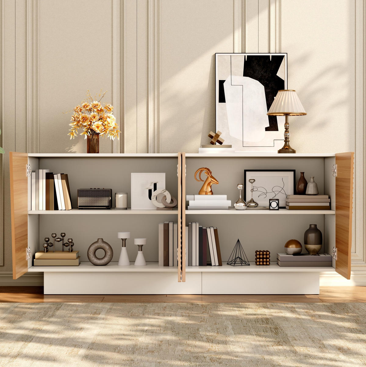 SIDEBOARD 160/40,5/72 cm Natur/Weiß aus MDF mit Rillentüren - Naturfarben, Holzwerkstoff (160/72/40.5cm) - OKWISH