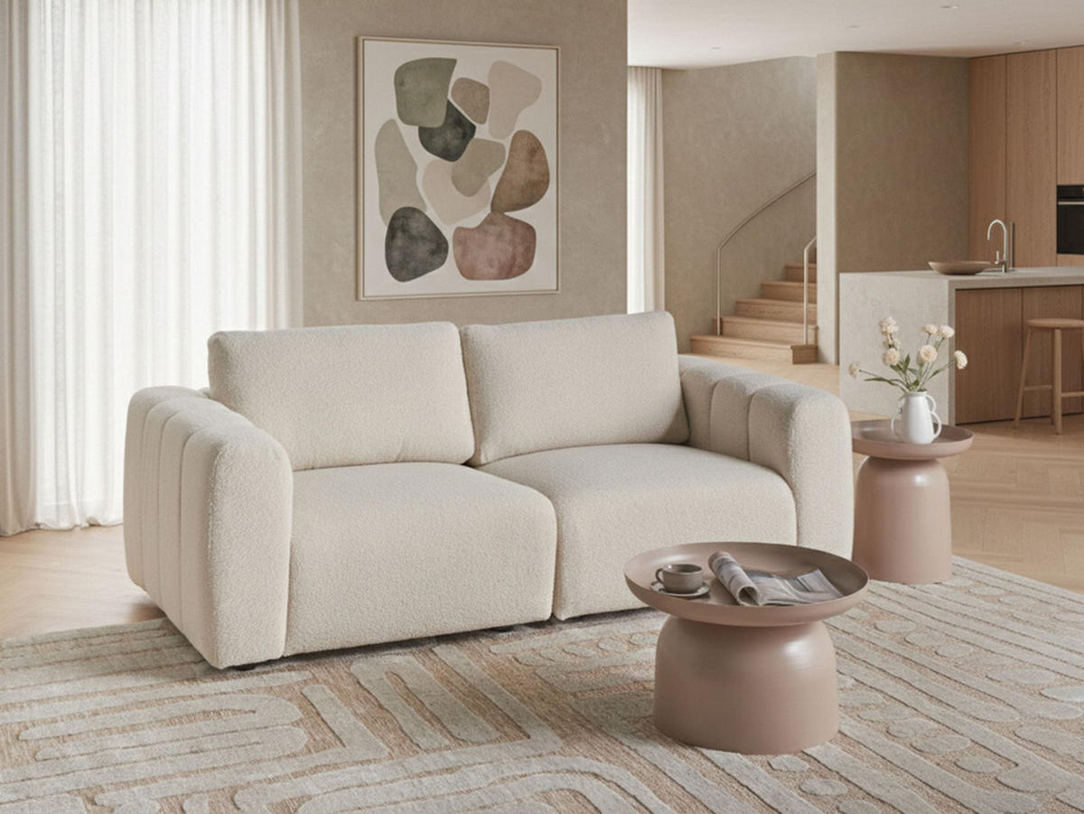 MODULSOFA 2-Sitzer Bouclé Cremeweiß Kivvik - Creme, Textil (204/80/100cm) - Beliani