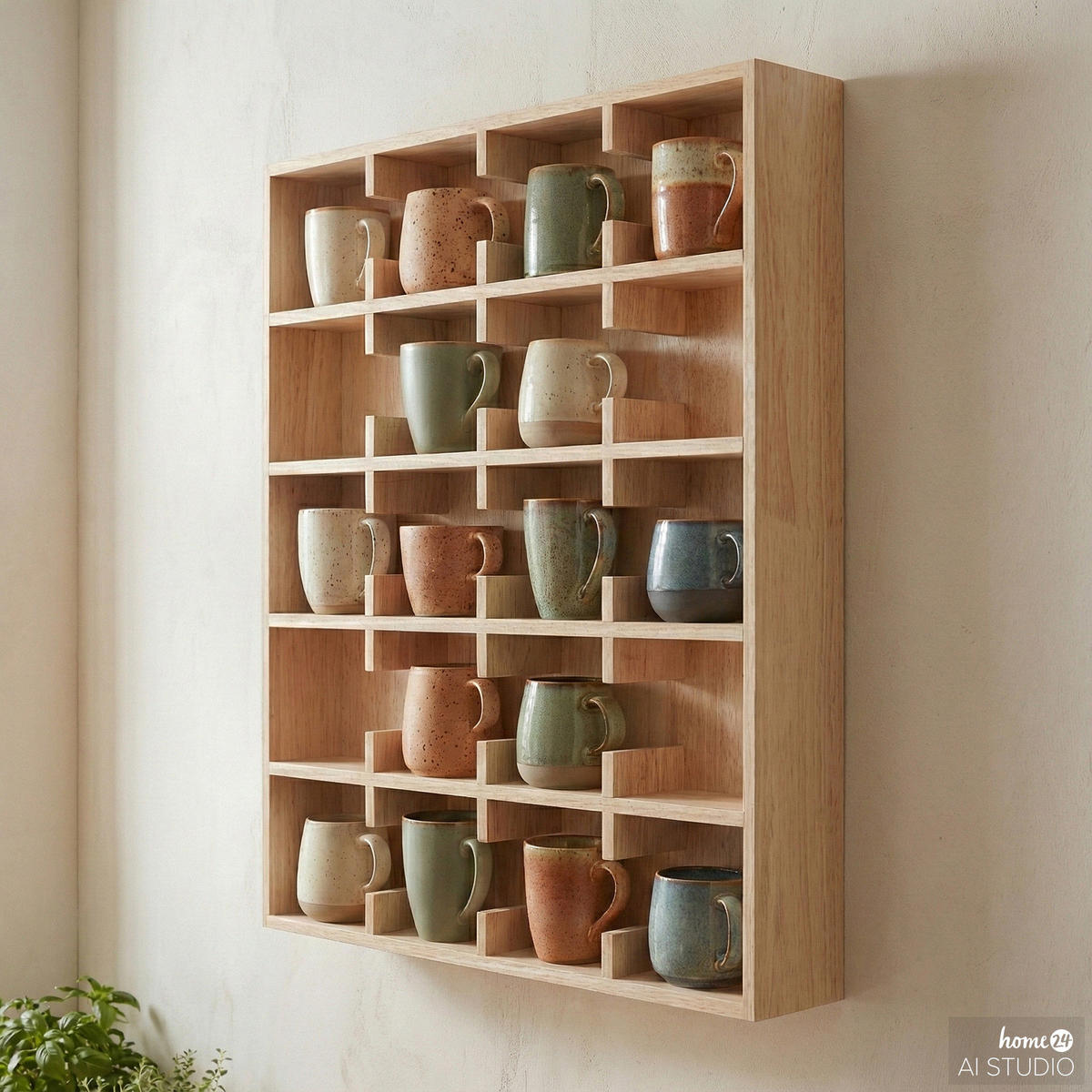 FURNIERTES TASSENREGAL - Braun, Holzwerkstoff (63/79/12cm) - home24