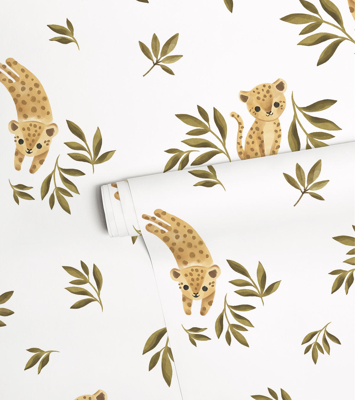 VLIESTAPETE Felidae Leopard 50 cm x 10 m, gelb/grün - Waldgrün/Gelb, Papier (50/1000cm) - Lilipinso
