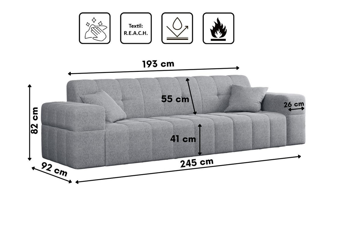 SOFA 3-Sitzer NIMES Stoff Verita Grau - Grau, Holz (245/82/92cm) - Kaiser Möbel