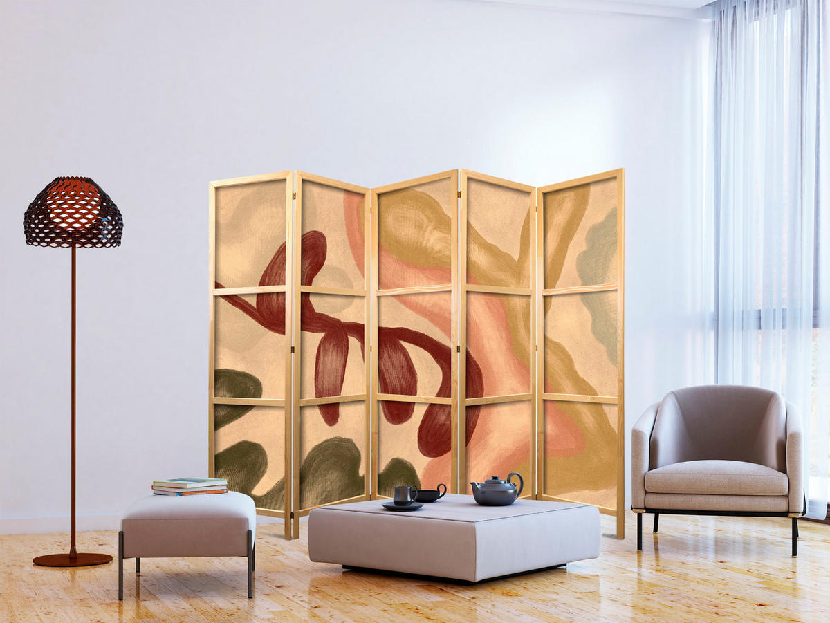 PARAVENT Japanischer 5-tlg 225x172 cm Retro Abstraktion - Multicolor, Holz/Textil (225/172/3cm) - Muralo