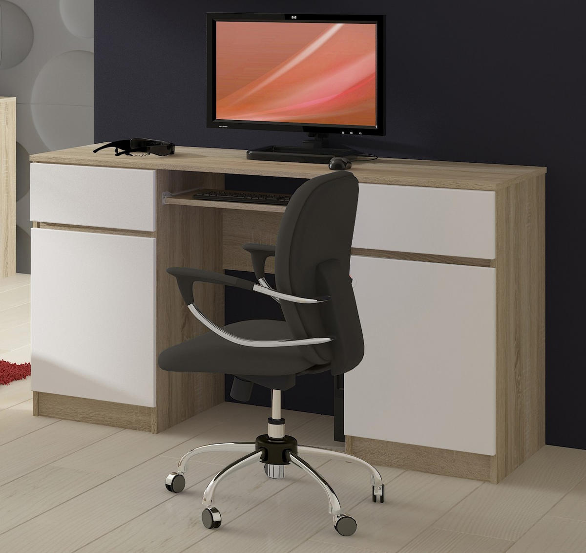 SCHREIBTISCH Eiche Sonoma, Weiß 77/135/50 - Weiß/Sonoma Eiche, Holzwerkstoff (50/135/77cm) - RAUMHIRSCH FURNITURE