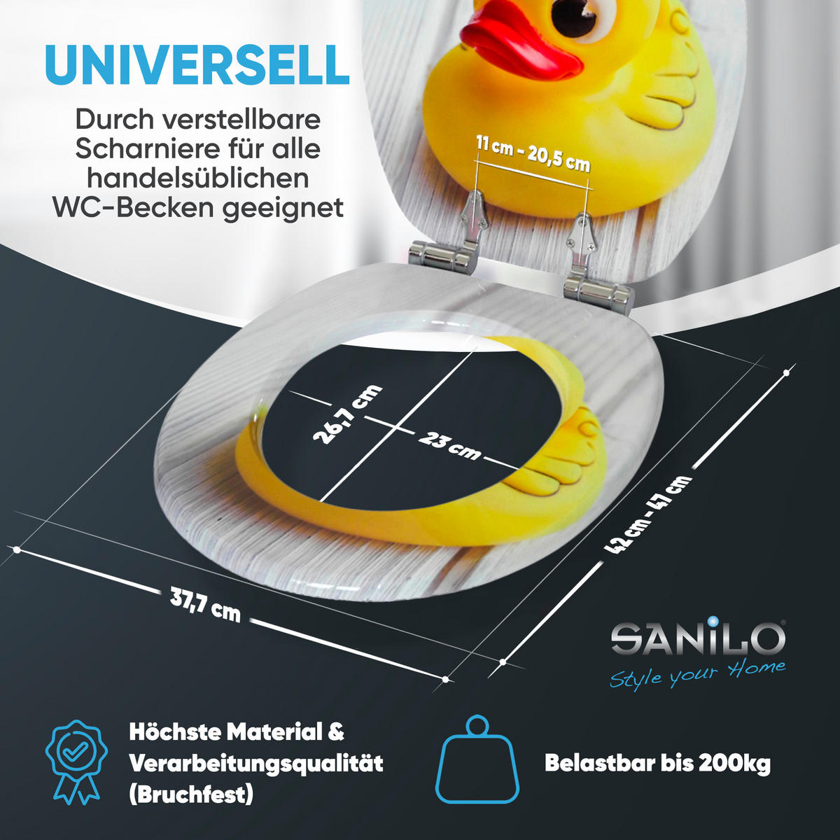 WC-SITZ Absenkautomatik Quietscheente - Gelb, Holzwerkstoff (38/6/47cm) - Sanilo