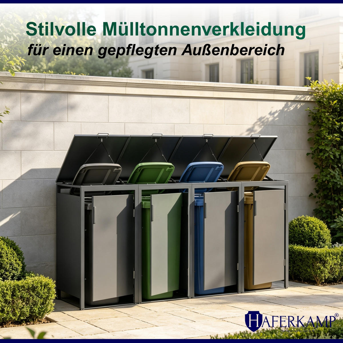 MÜLLTONNENBOX MODUS 4er HxBxT 118,5x272x80cm für 4 x 240 Liter Mülltonnen Verzinkter Stahl - Grau, Metall (272/118.5/80cm)