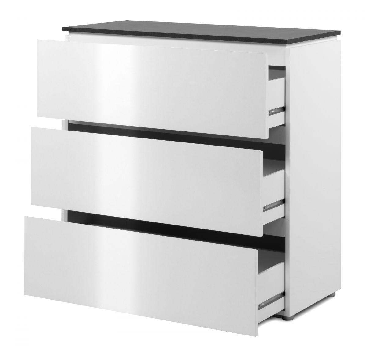 SCHUBLADENKOMMODE weiß Glanz, grau 89 cm, Kommode mit 3 Schubkästen - Schwarz/Weiß, Holzwerkstoff/Kunststoff (88.5/92/40cm) - Furn.Design