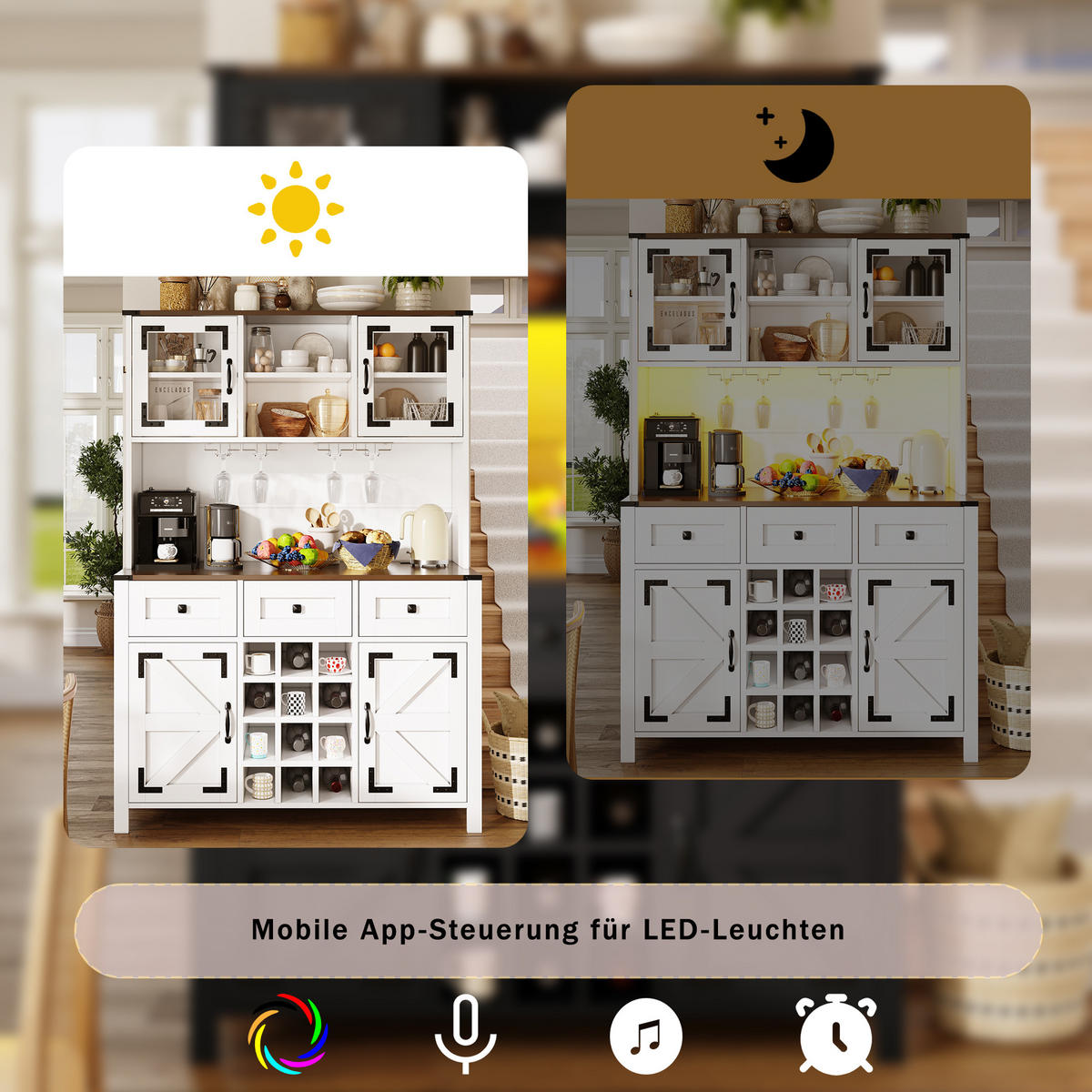 HOCHSCHRANK in Weiß Küchenschrank mit LED-Lichtleiste und Schubladen für Küche und Wohnzimmer, B120/T40/H170 cm - Weiß, Glas/Holzwerkstoff (120/70/40cm) - STILVORA