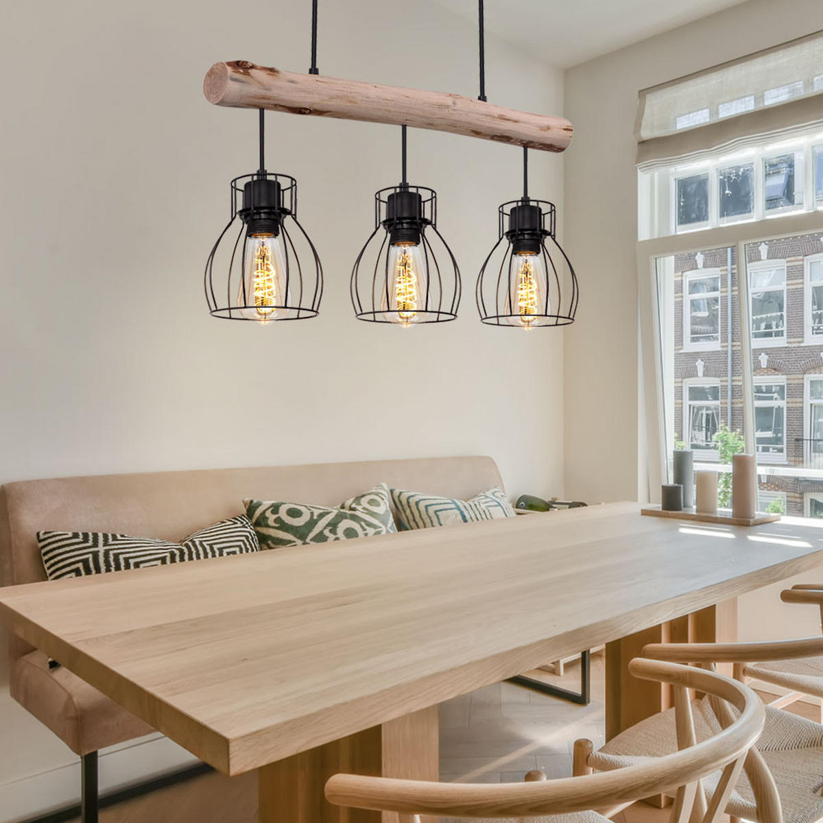HÄNGELEUCHTE Metall Braun Holzoptik - Braun, Holz (60/13.6/140cm)