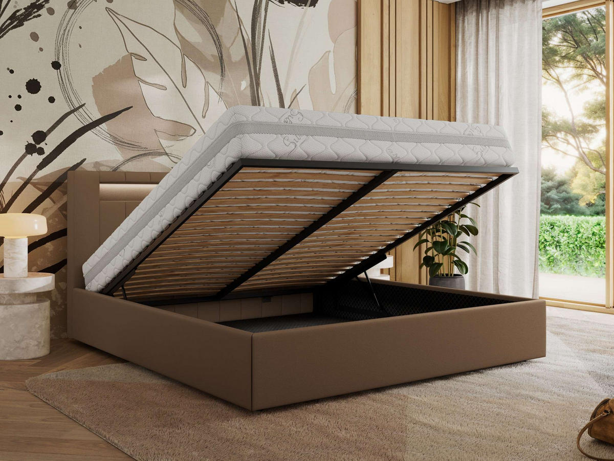 POLSTERBETT GOLD 5 CLASSIC 180/200 - Braun Kunstleder - ohne Matratze - Braun, Textil (180/200cm) - MKS