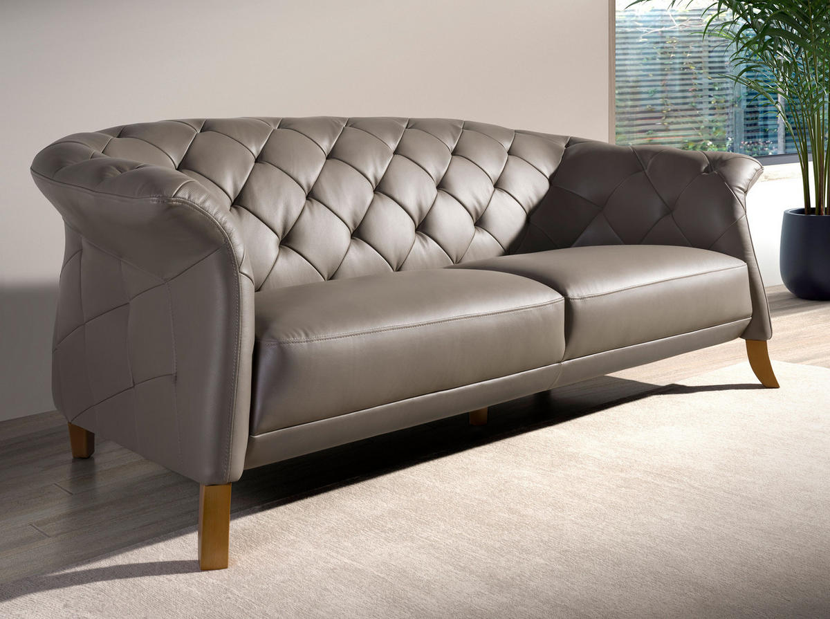 CHESTERFIELD-SOFA Klassisch Grau Honig 262/104/82 cm - Grau/Honig, Leder (262/82/104cm) - ANGEL CERDA