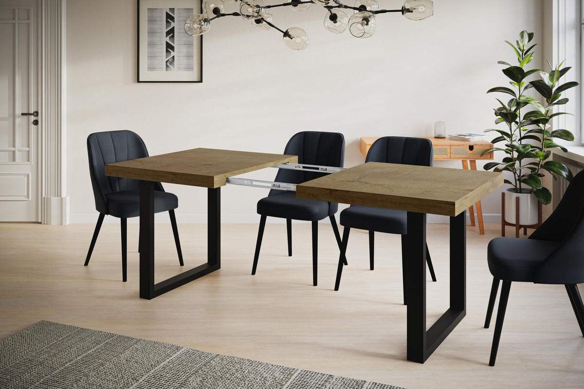 ESSZIMMERTISCH LOFT-U, ausziehbarer Tisch 140-240X80X77 cm, Farbe: LEFKAS, mit Metallbeinen in Farbe Schwarz - Dunkelbraun/Schwarz, Holzwerkstoff (140/80/77cm) - Alpi-Möbel