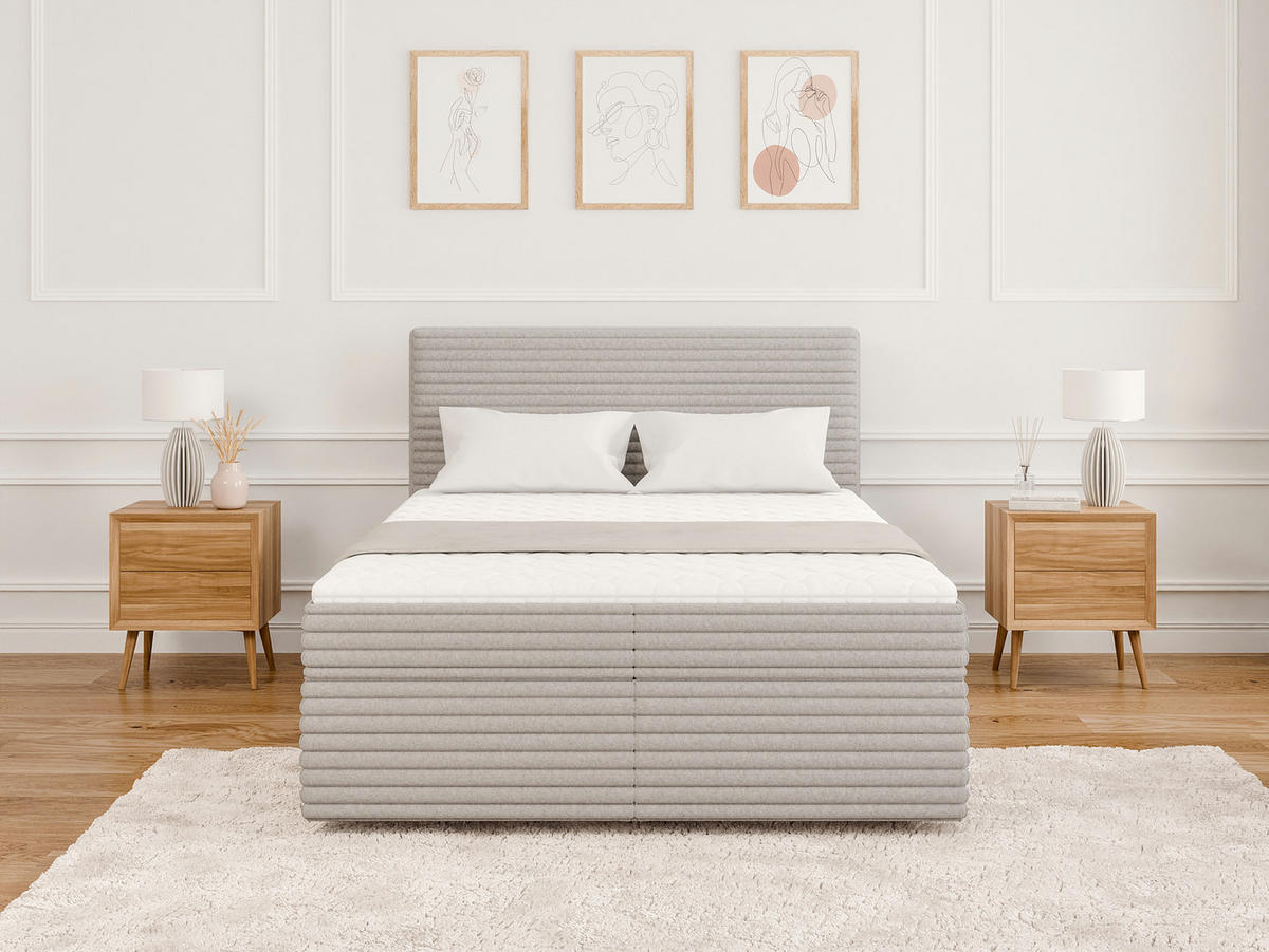 BOXBETT Roma 140/200 cm Hellgrau Plüschcord - Hellgrau/Schwarz, Holz/Kunststoff (140/200cm) - S-Style Möbel