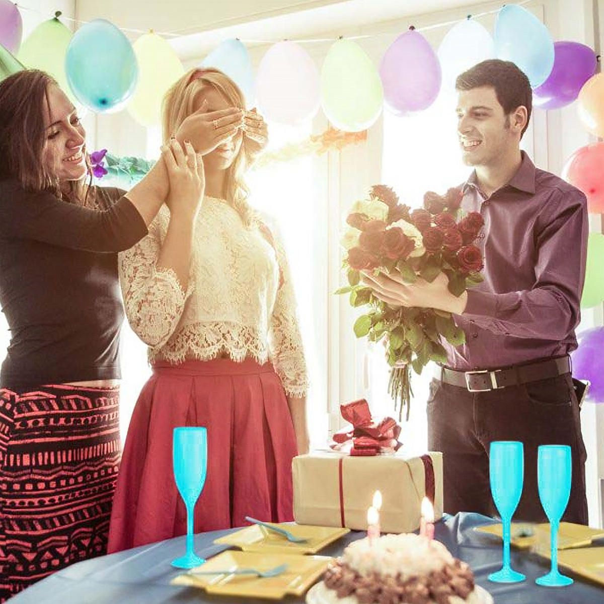 12xSEKTGLÄSER - Türkis, Kunststoff (0.15L) - Relaxdays