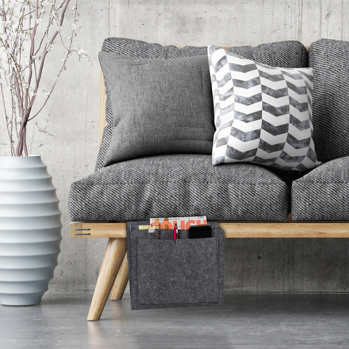 BETTTASCHE - Anthrazit, Textil - Relaxdays