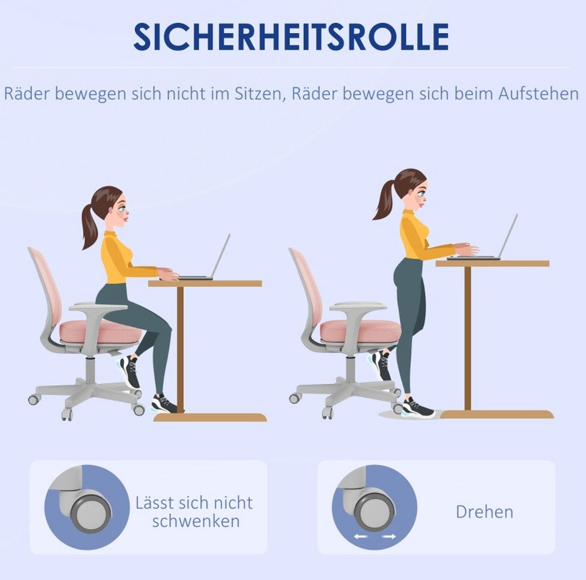 BÜROSTUHL in Rosa 48x55x94,5 cm, höhenverstellbar und drehbar, mit Sicherheitsrollen - Pink, Textil (55/94.5/48cm) - IVMEU