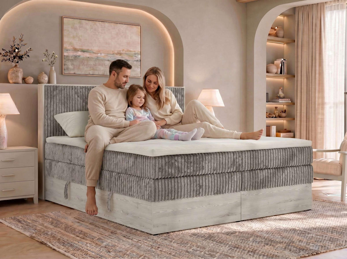POSTEL BOXSPRING NORDIC KING 140/200 - Šedá Manšestr - Topper Visco - H3 - šedá/černá, textil/plast (140/200cm) - MKS