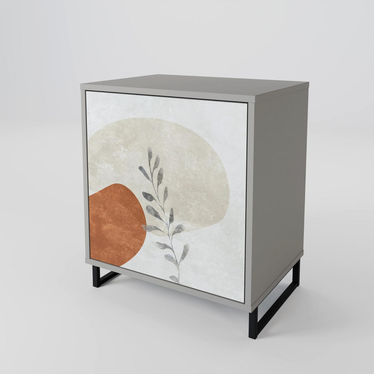 SIDEBOARD TRANQUIL TWIG, Grau, 57,5x42x72,5 cm, Schwarze Metallfüße - Multicolor/Schwarz, Holzwerkstoff/Metall (57.5/72.5/42cm) - SpaceRebels