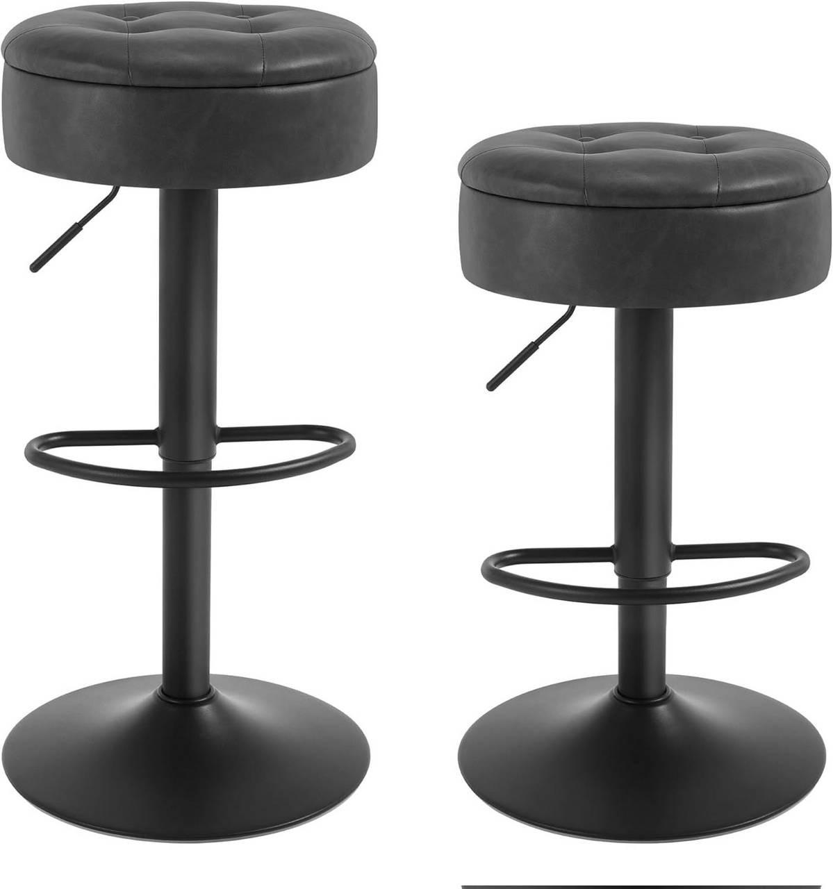 BARHOCKER 2er Set, drehbar, Kunstleder, Anthrazit - Anthrazit/Schwarz, Kunststoff/Metall (39/60.5/39cm) - Woltu