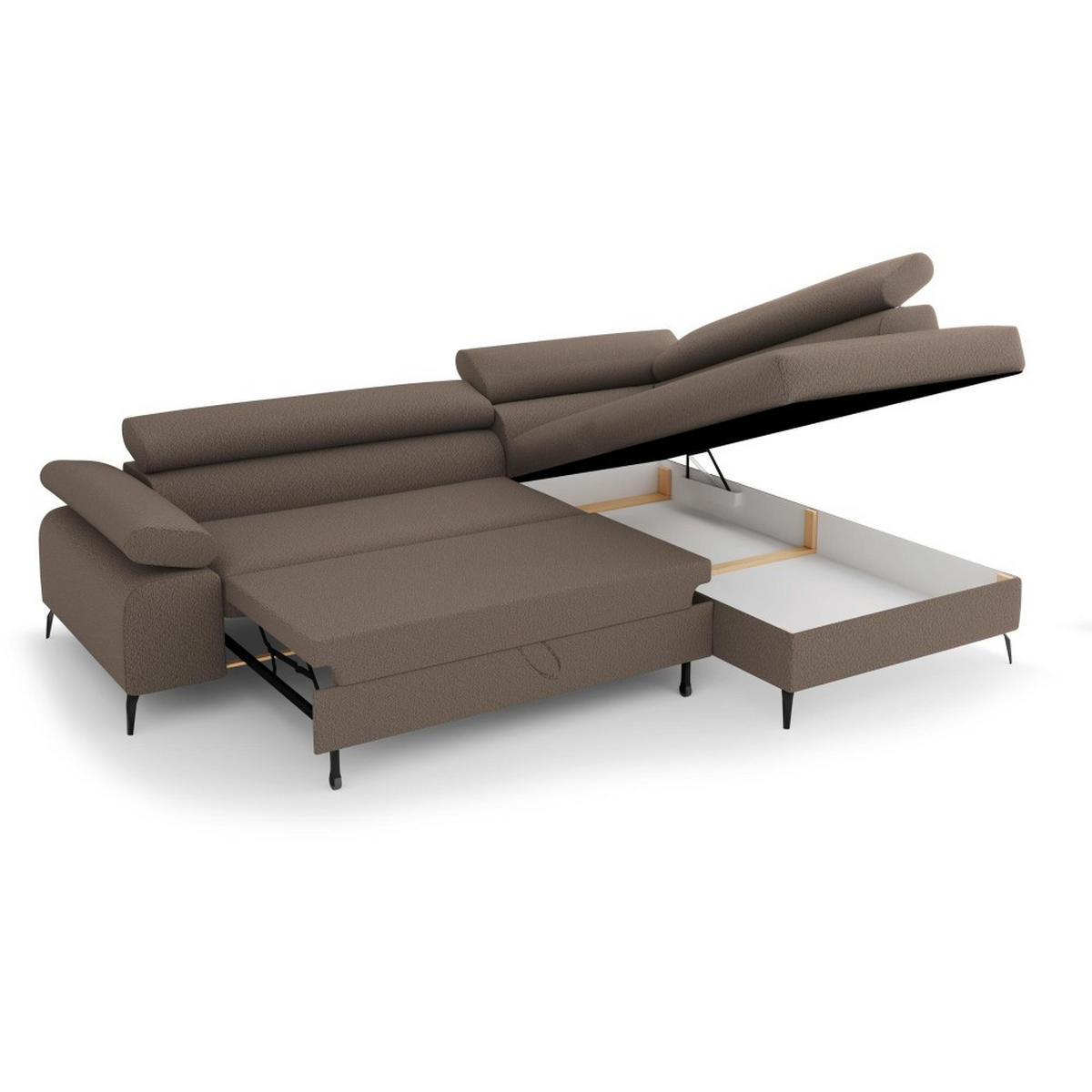 ECKSCHLAFSOFA Mellow mit Bettkasten, Dunkelbraun, rechts - Dunkelbraun/Schwarz, Textil (270/205cm) - Beautysofa