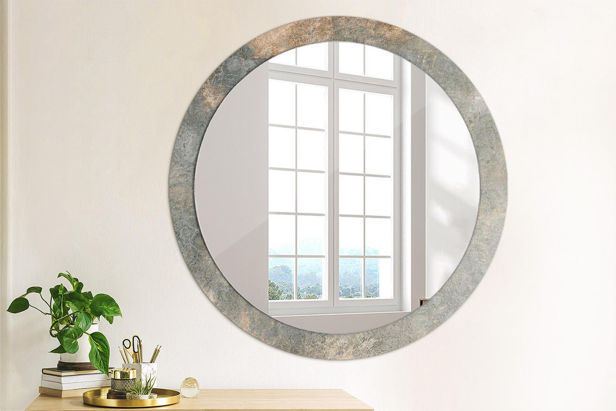 SPIEGEL Ø90 cm Rund mit Aufdruck - Grau, Glas (90/90/0.4cm) - TULUP