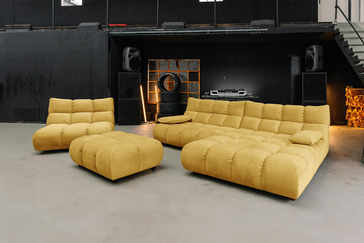 SITZGRUPPE VIVIEN 3ER SET Gelb Velvet - Currygelb/Gelb, Kunststoff/Textil (510/85/359cm) - KAWOLA