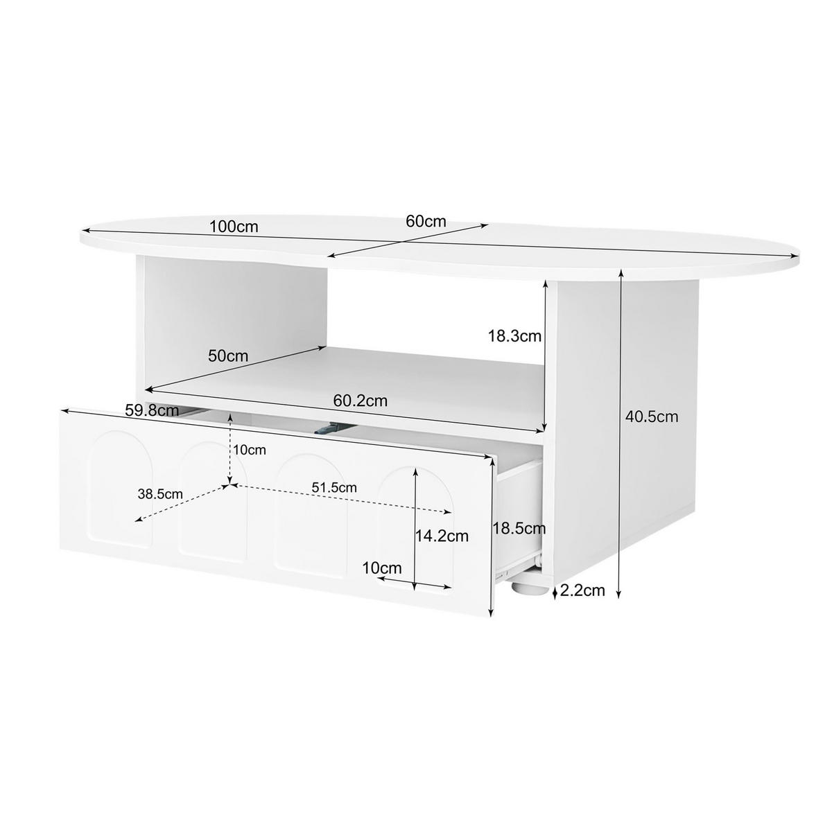 COUCHTISCH mit Schublade 100 x 60 cm Weiß - Weiß, Holzwerkstoff (100/60/40.5cm) - Meubliv