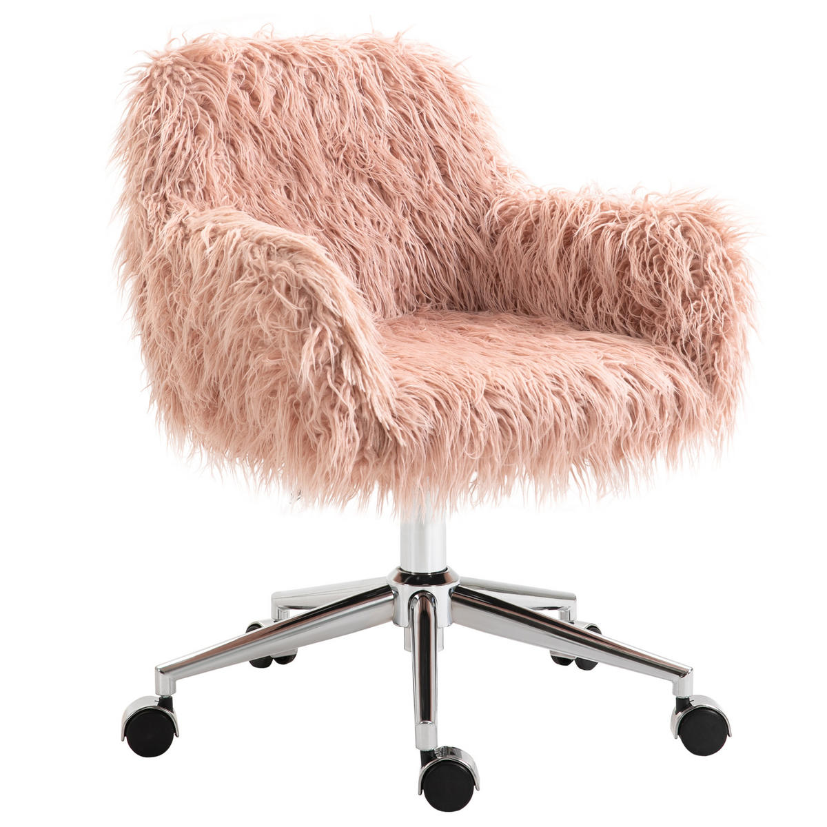 DREHSTUHL DE-05116 Mit Kunstfell, höhenverstellbar & drehbar Rosa/Silber - Pink/Silberfarben, Metall (60/85/57cm) - ComfortXL