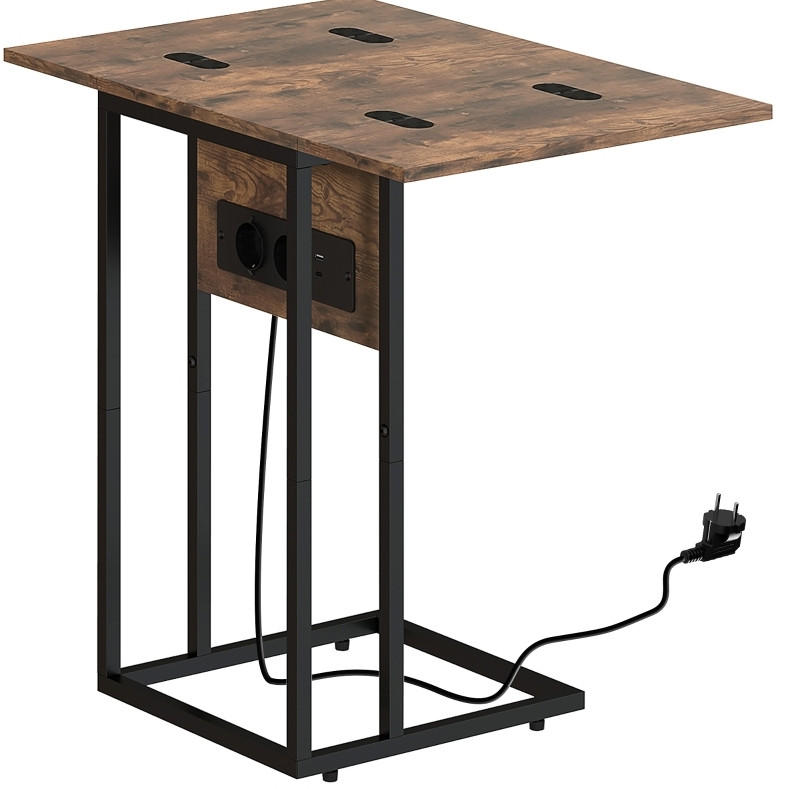 BEISTELLTISCH klappbar mit Ladestation 39 x 29/58 x 57 cm Braun Schwarz - Braun, Holz (39/29/57cm) - Meubliv