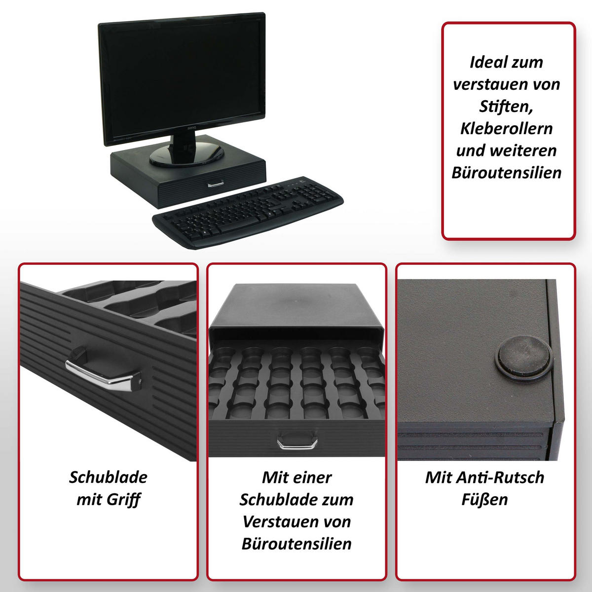MONITORERHÖHUNG Schwarz - Schwarz, Kunststoff (31/34/7cm) - MCW