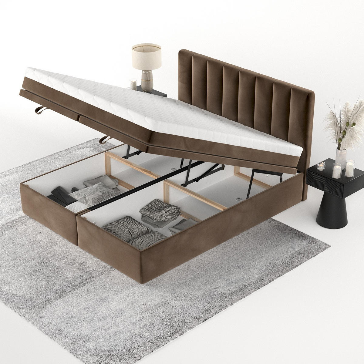 BOXBETT Lume 200/200 cm Braun im Kronos Stoff - Schwarz/Braun, Holz/Holzwerkstoff (200/200cm) - AltaBeds