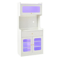 BUFFET Multifunktionaler Küchenschrank mit Glasstruktur, Lochwand und Schublade Weiß modern Standardgröße - Weiß, Holzwerkstoff (80/180/40cm) - EVRYAE