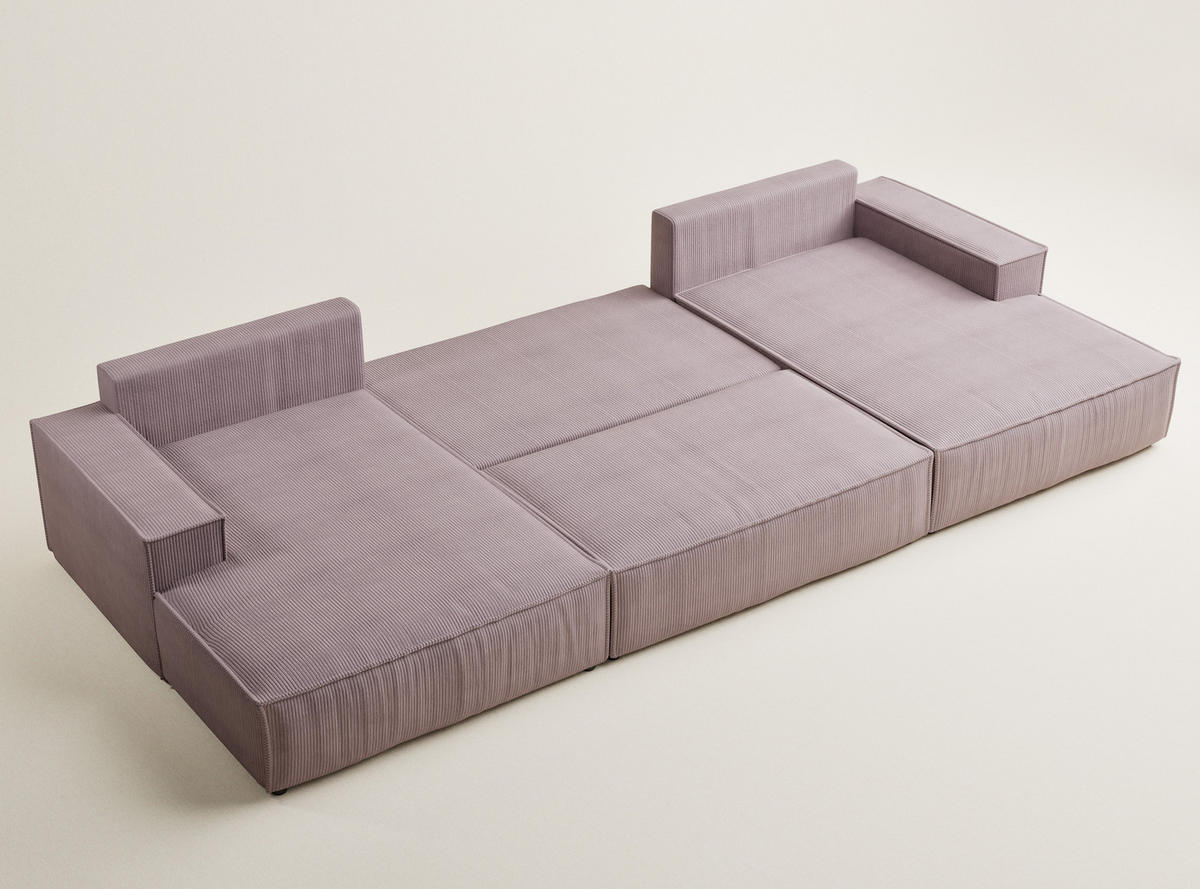 WOHNLANDSCHAFT Kyoto Lila Samtstoff - Flieder/Schwarz, Holz/Holzwerkstoff (398/70/148cm) - Maison de Reve