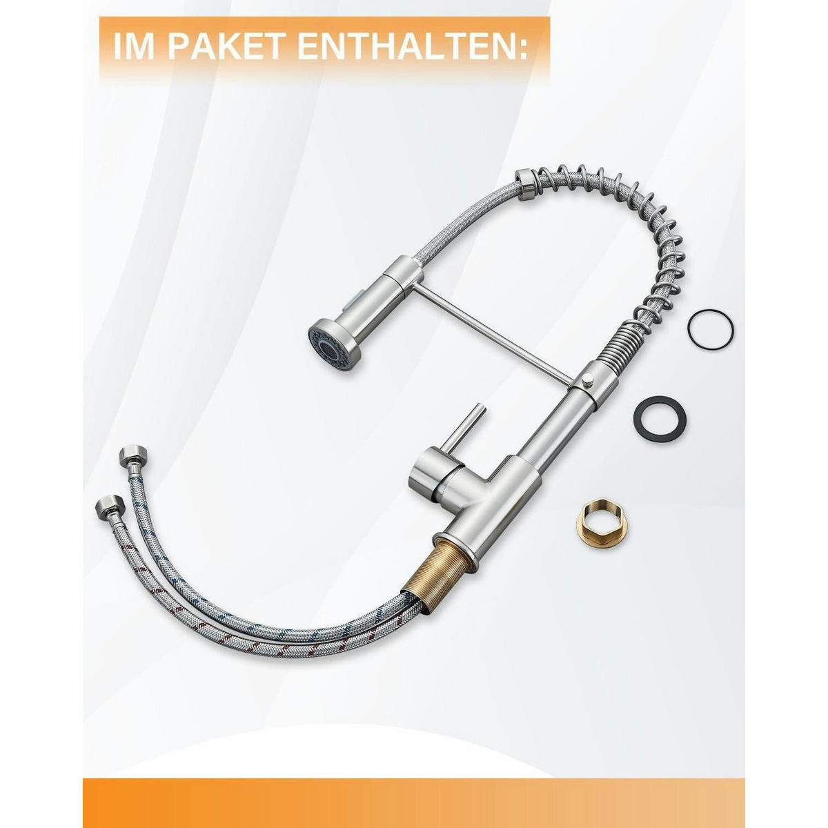 KÜCHENARMATUR mit ausziehbarem Schlauch, gebürstetes Nickel - Silberfarben, Metall (6/44/27cm)