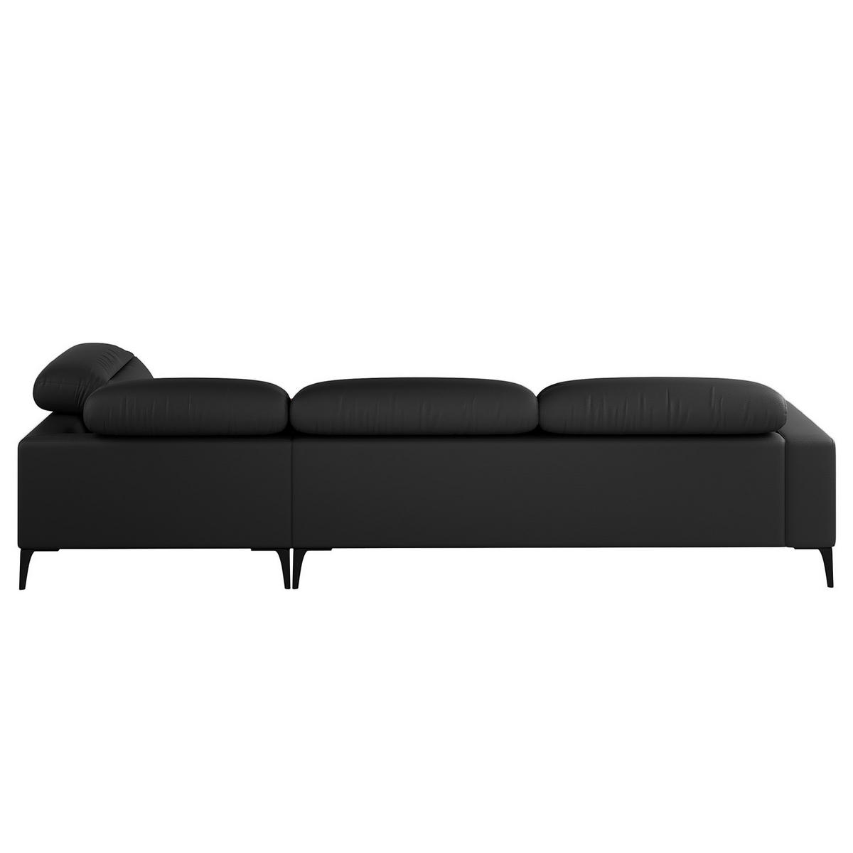 ECKSOFA mit Ottomane - Schwarz, Leder/Metall (325/238cm) - home24